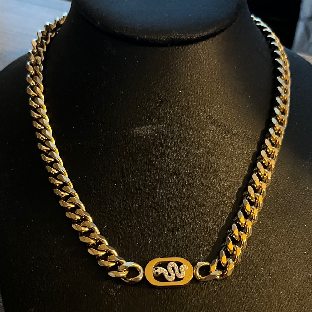 Gold Chain Necklace with Snake Emblem